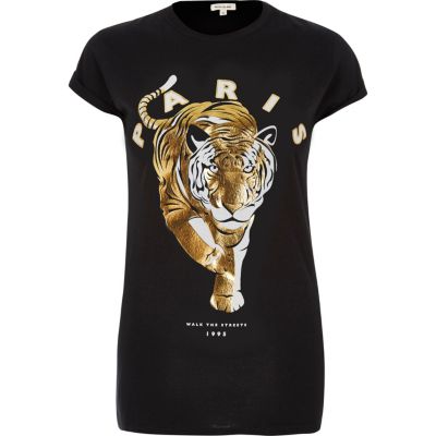 Black tiger foil print t-shirt